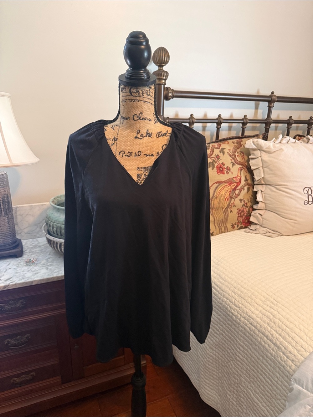 CAbi Black V-Neck Long Sleeve Blouse